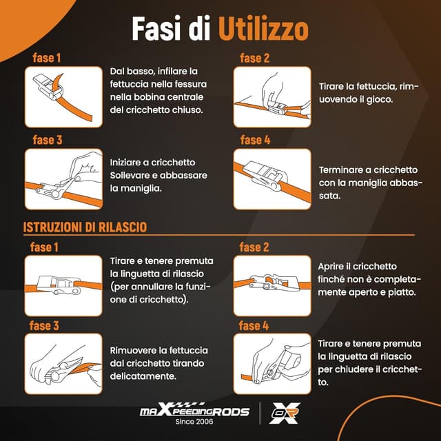 Thumbnail 6 de maXpeedingrods set di 4 cinghie di fissaggio a cricchetto da 4,5 m con ganci a S e sicurezza fino a 997 kg (EN 12195-2) – Rosso