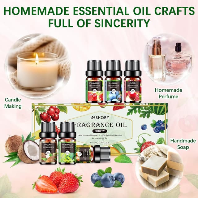 Detalle de AESHORY 6 x 10ml Fruity Essential Oils Set (Strawberry, Blueberry, Cherry, Coconut, Watermelon, Mango)