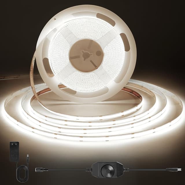 Detalle de ACELUMO COB LED Streifen 3 m mit Dimmer, 4000K Naturweiß (CRI 92+, 8 mm breit)