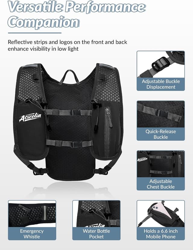 Detalle 2 de Acicolia Running Vest hydration backpack with 1500ml bladder, phone holder and reflective trim