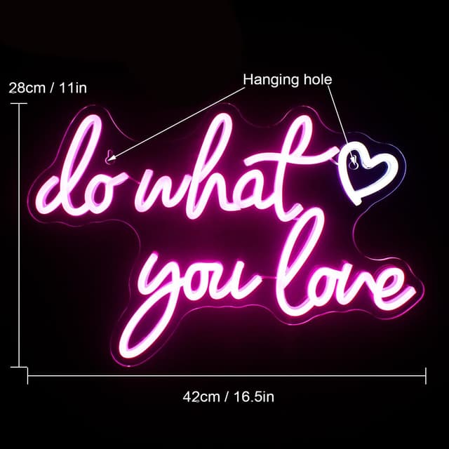 Detalle de Do What You Love neon light sign (pink) — USB-powered LED letter sign for wall decor