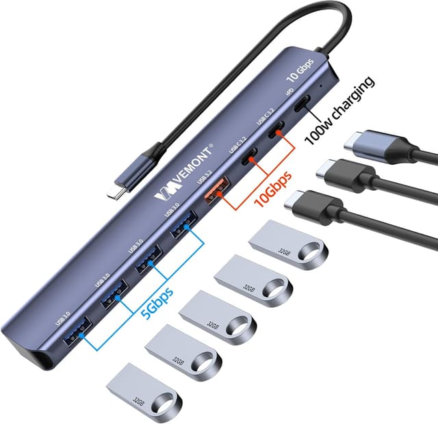 Detalle 2 de USB C Hub 10Gbps 7 in 1 von VEMONT