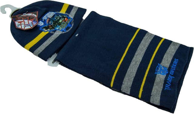 Detalle de Lot de 2 bonnets d’hiver et écharpes Transformers Autobot Optimus Prime (taille 52/54) bleu ou noir pour garçon