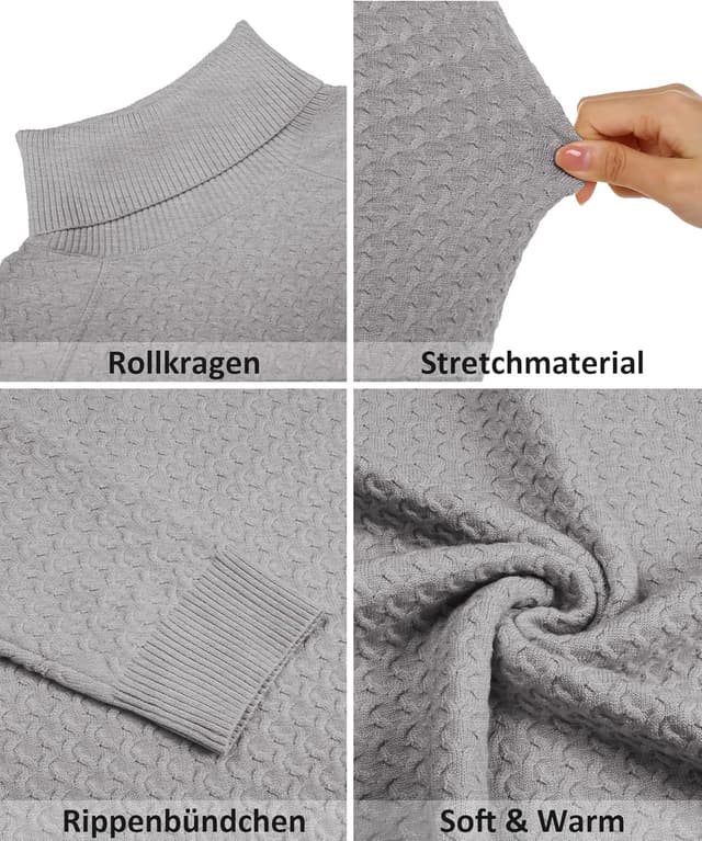 Detalle de COOFANDY pull col roulé homme tricoté doux à manches longues