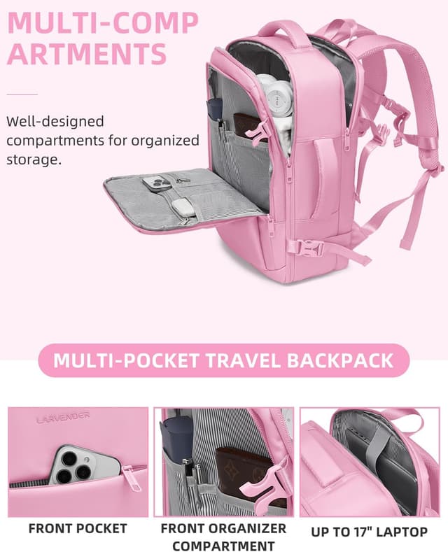 Detalle 2 de LARVENDER Carry-on Luggage Expandable 20 Inch Hardside Set with TSA Lock + Large Travel Backpack (Peach Sparkling)