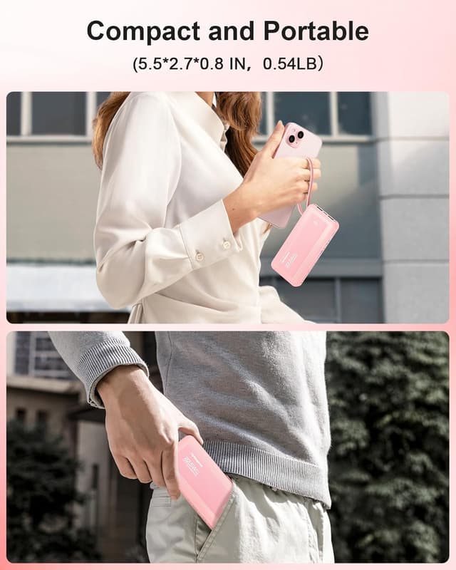 Thumbnail 6 de Power Bank Fast Charging 10000mAh with Built-in Cables, 22.5W Portable Charger (USB-C and 6 Outputs, LED Display & Flashlight)