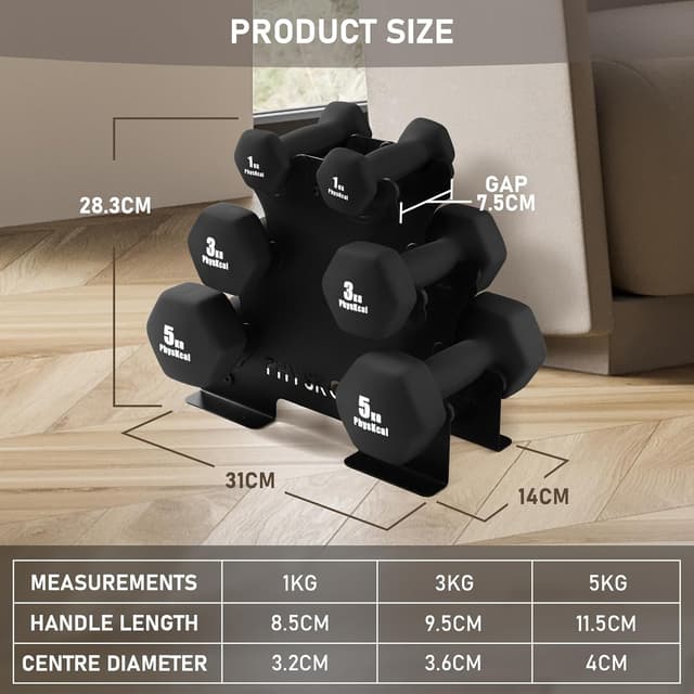 Thumbnail 6 de PhysKcal Kurzhantel-Set (18 kg) inkl. Aufbewahrungsständer für Heimtraining