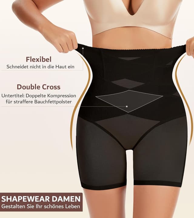 Detalle de sellto Bauchweg Unterhose Damen mit hoher Taille – doppellagiges Shape-Design für Bauchkontrolle