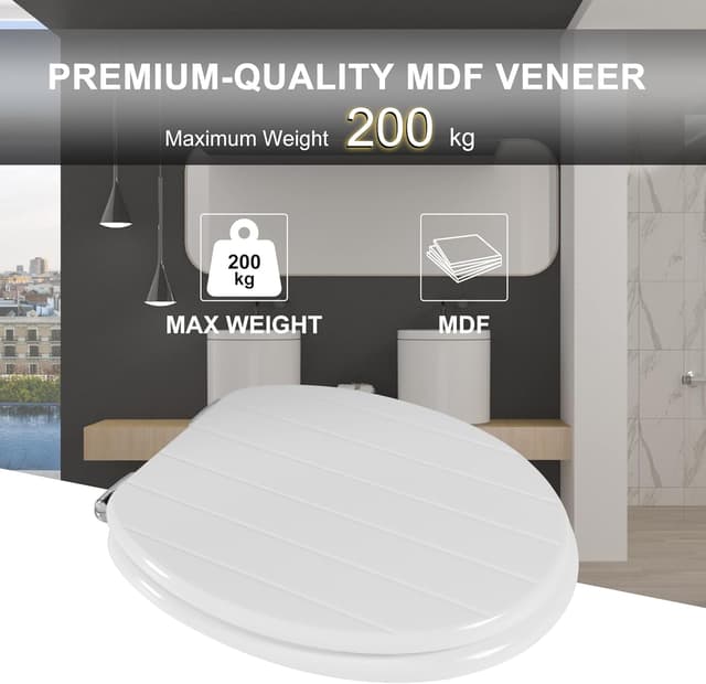 Thumbnail 4 de Angel Shield White Wooden Toilet Seat — Antibacterial Toilet Seat 🚽