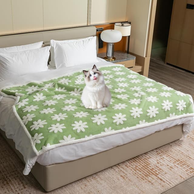 Detalle de Waterproof Pet Blanket Green Stylish Jacquard Throw (Green Flower, XS) for dog beds, couches and washable mat covers