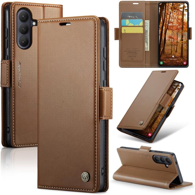 Detalle de iEWFEN Premium Leather Wallet Case for Samsung Galaxy S26 (Brown) with Magnetic Closure, RFID and Kickstand