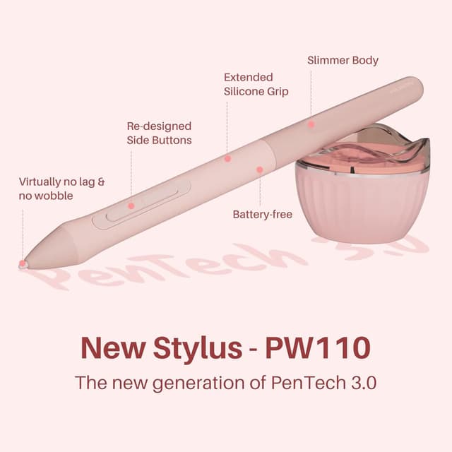 Detalle 2 de HUION Inspiroy 2 S graphics tablet with PW110 battery-free pen, 8192 levels, 6 shortcut keys and scroller (Pink)