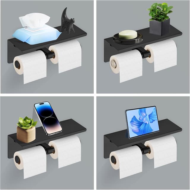 Detalle de YIGUANXIN Double Toilet Smartphone Paper Holder with Shelf (Black, SUS 304 Stainless Steel) wall mounted tissue storage rack