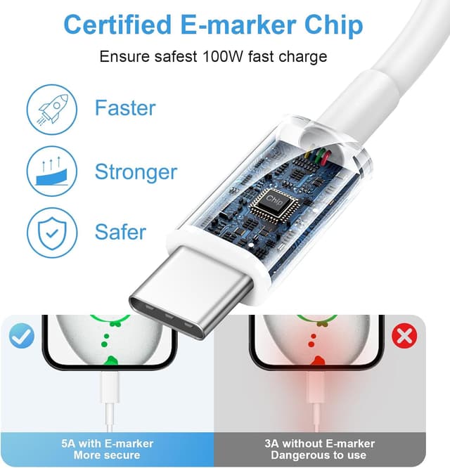 Detalle de iPhone 17/16/15 Fast Charging 20W Type C Wall Charger (3+3 Pack) with 6FT Cable