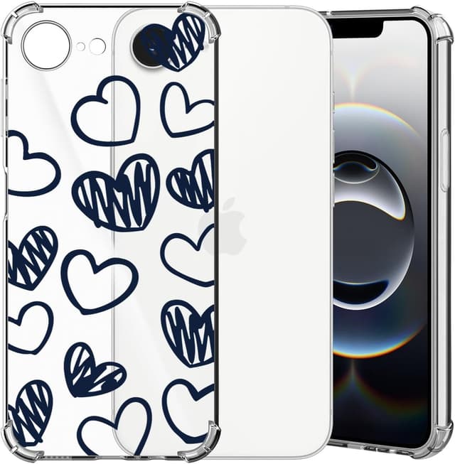 Detalle de Choeeu Transparent Hülle für iPhone 17e / 16e aus weichem TPU mit Herzen-Motiv