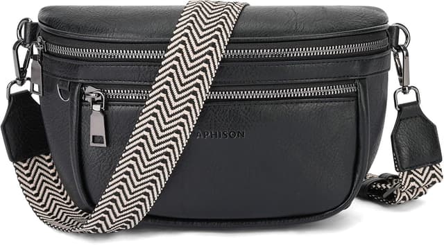 Detalle de APHISON Damen Bauchtasche Umhängetasche aus veganem Leder mit RFID-Blockierung und mehreren Fächern