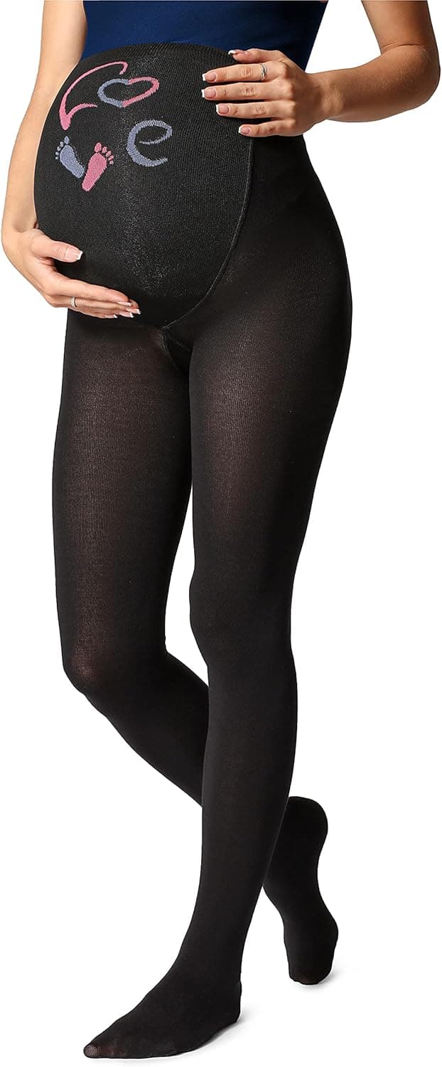 Detalle de Be Mammy Collant de maternité Femme 150 DEN en coton opaque, motif petits pieds (BE-1122)