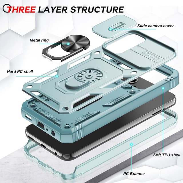 Detalle 2 de LeYi for Samsung Galaxy A25 5G Camera Cover Slider Case (2-pack tempered glass + ring stand)