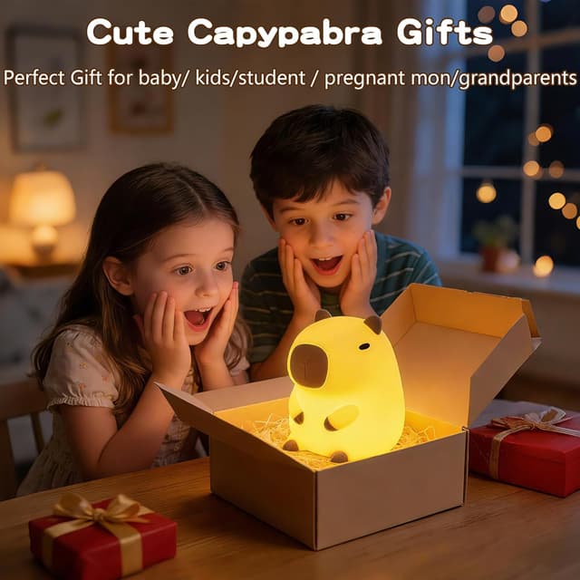 Detalle de FAMIDUO Capybara Night Light for Kids – rechargeable touch LED squishy lamp with 2 dimmable levels