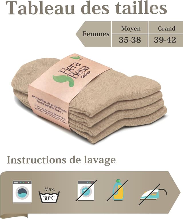 Detalle de Lot de 4 paires de chaussettes diabétiques en bambou avec lycra (sans couture) pour femmes enceintes et personnes âgées