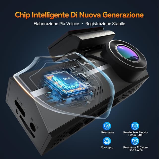 Detalle 2 de Caytail Dash Cam Auto 4K+2K con WiFi 5GHz e scheda 64GB, front+retro grandangolo 170°+120°
