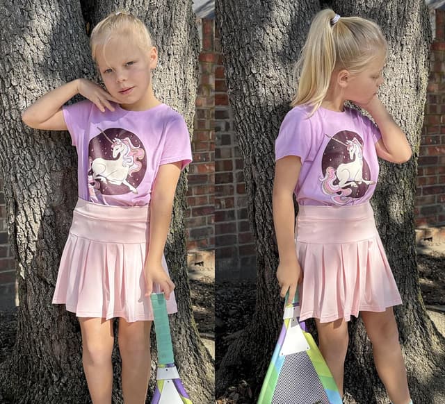 Detalle de Arshiner gonna da bambina a pieghe vita alta con pantaloncini interni e tasche per tennis 6-13 anni