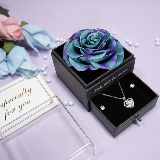 Detalle 2 de Yamonic Valentinstagsgeschenk: Ewige echte Rose mit Kette aus 925 Sterling Silber