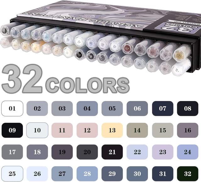 Detalle 2 de NICETY 32 Colours Acrylic Paint Pens 1-5mm