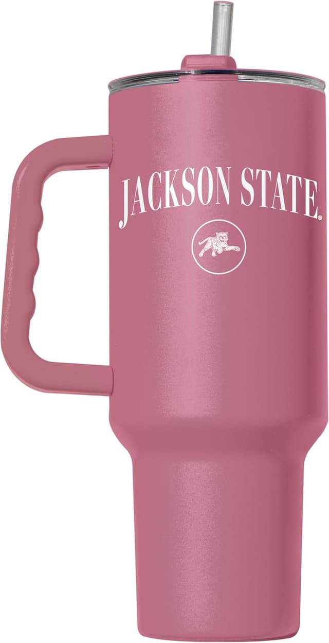 Detalle de Logo Brands NCAA Jackson State Tigers 40 oz Berry Tumbler with Handle