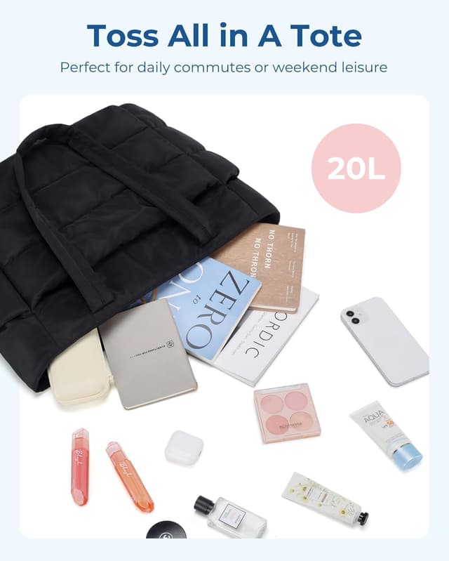 Thumbnail 6 de bagsmart Women’s Tote Bag – Lightweight fluffy puffer shoulder bag with compartments