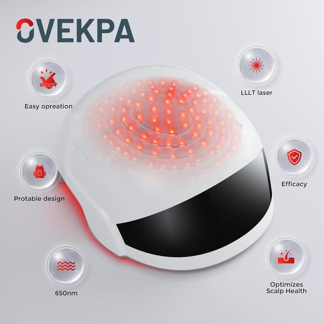 Detalle de OVEKPA Red Light Therapy Laser Cap for Hair Growth (FDA-cleared) — at-home LLLT for men & women