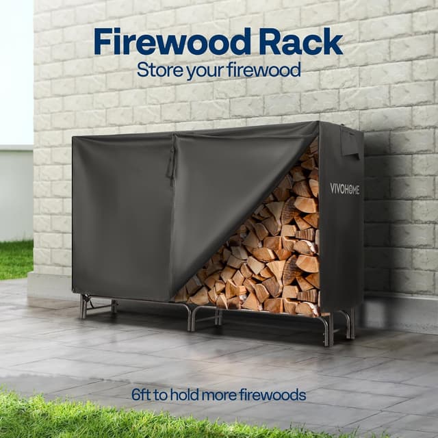 Thumbnail 1 de VIVOHOME 6ft Heavy Duty Log Rack with Cover 🪵