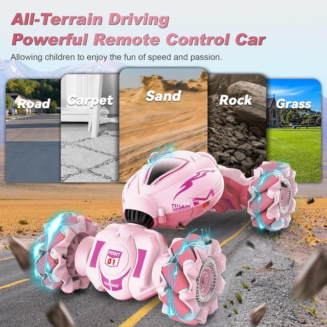 Detalle 2 de Fosgoit Pink 4WD Gesture Sensing RC Stunt Car (2.4GHz) for Girls 6–12