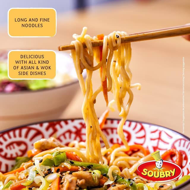 Detalle de SOUBRY Noodles Fideos Chinos Orientales 🍜 12x250g