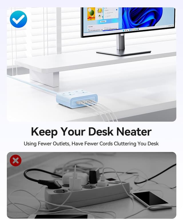 Detalle 2 de ORICO PD 20W Extension Lead with USB Slots (2 AC sockets, 2 USB-C, 2 USB-A) – 1.6m desk power strip