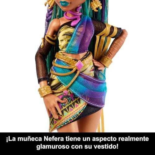 Detalle de Monster High Nefera De Nile (JDR48), momia con Lavish y 7 accesorios para juego de rol