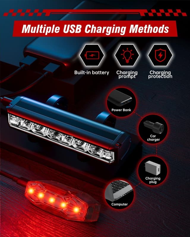 Thumbnail 6 de POSUGEAR Lumière Velo Velo Avant & Feu Arrière LED rechargeable USB-C (IPX5)