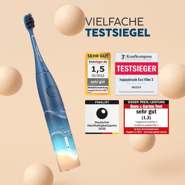 Detalle de happybrush® Schallzahnbürste Eco Vibe 3 – elektrische Ultraschall-Zahnbürste mit 8-Wochen-Akku