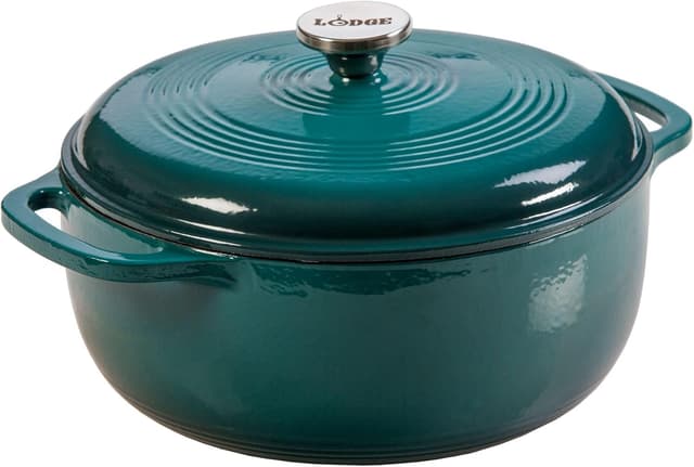 Detalle de Lodge Essential Enamel Cast Iron Dutch Oven (6 Quarts) – Moisture-Sealing Lid, Dual Handles, Lagoon