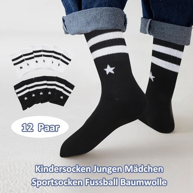 Detalle de Uizuooy Kids sports socks 12-pack (unisex cotton, breathable & stretchy)