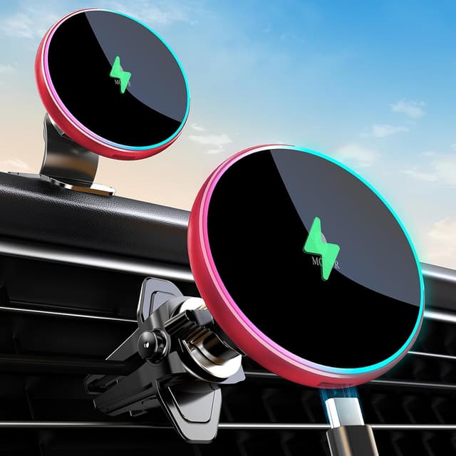 Detalle de MOKPR MagSafe Autohalterung mit Ladefunktion (15 W) für iPhone im Auto – inkl. Lüftung-/Armaturenbrett-Halterung, Typ-C-Kabel
