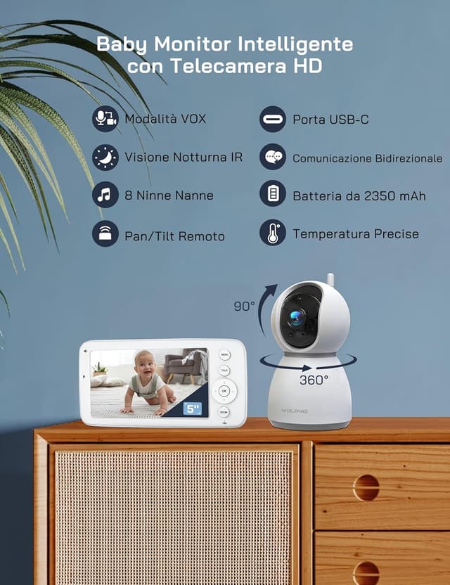 Detalle 2 de WOLFANG Baby Monitor Video 5 pollici 720P