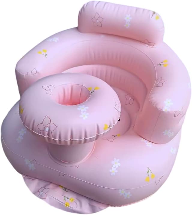 Detalle de Pink Flower Tray Baby Inflatable Seat (4–24 Months) with Built-in Air Pump & Back Support