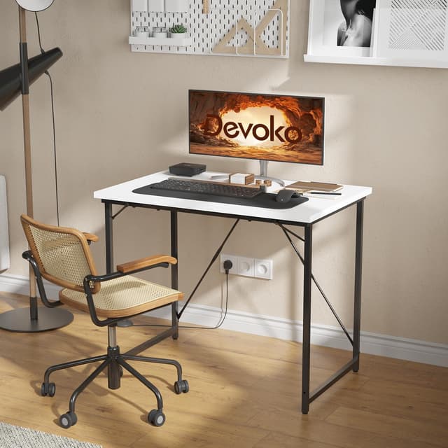 Detalle de Devoko Computer Desk (80 x 50 x 75 cm) – compact home office writing desk with industrial metal frame, black/white