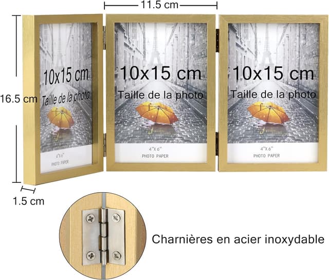 Detalle de Cadre photo AVEAX 10x15 cm triple doré