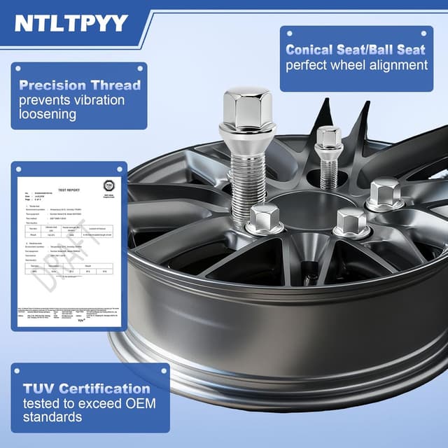 Detalle de 20pc M14x1.5 wheel bolts, 35mm 10.9 alloy steel taper lug bolts (hex 17mm) for Audi, Seat, Volkswagen, Alfa Romeo, Porsche & BMW