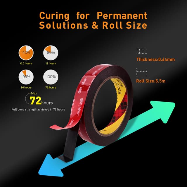 Detalle de 3M 5925 Doppelseitiges Montageband (13 mm x 5,5 m) – stark klebendes, wasserfestes Schaumstoffband