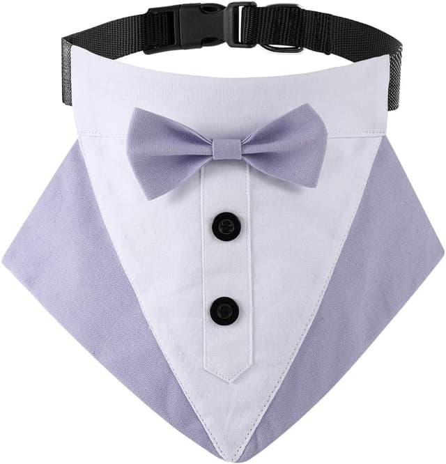 Detalle de BT Bear Dog Tuxedo Bandana Collar with Bow Neck Scarf (Purple) – Adjustable snap collar for small pets