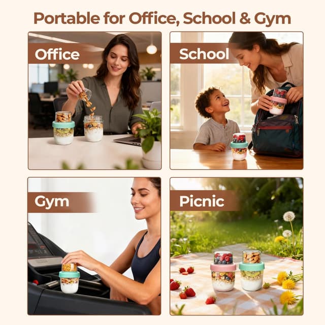 Thumbnail 5 de ComSaf Overnight Oats Containers 8oz+4oz 🥣