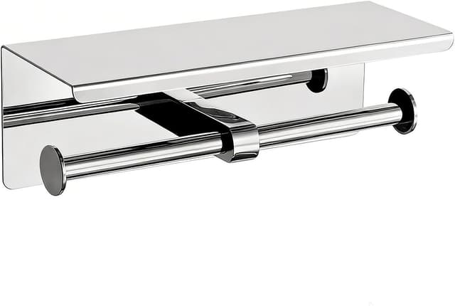 Detalle de Ibergrif Porte-papier toilette double mural avec étagère en acier inoxydable (installation adhésive ou perçage) – Argent